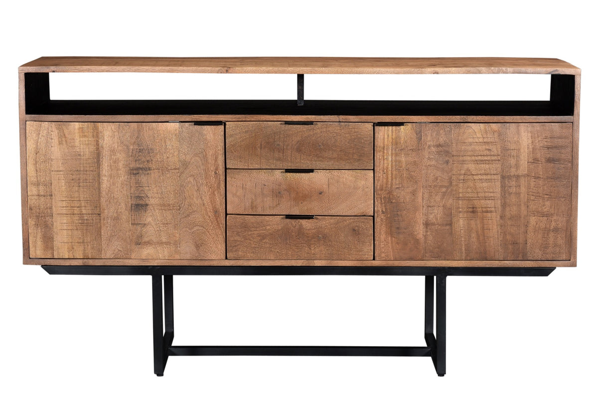 Dressoir Valdez 150 cm naturel mangohout, vooraanzicht op witte achtergrond