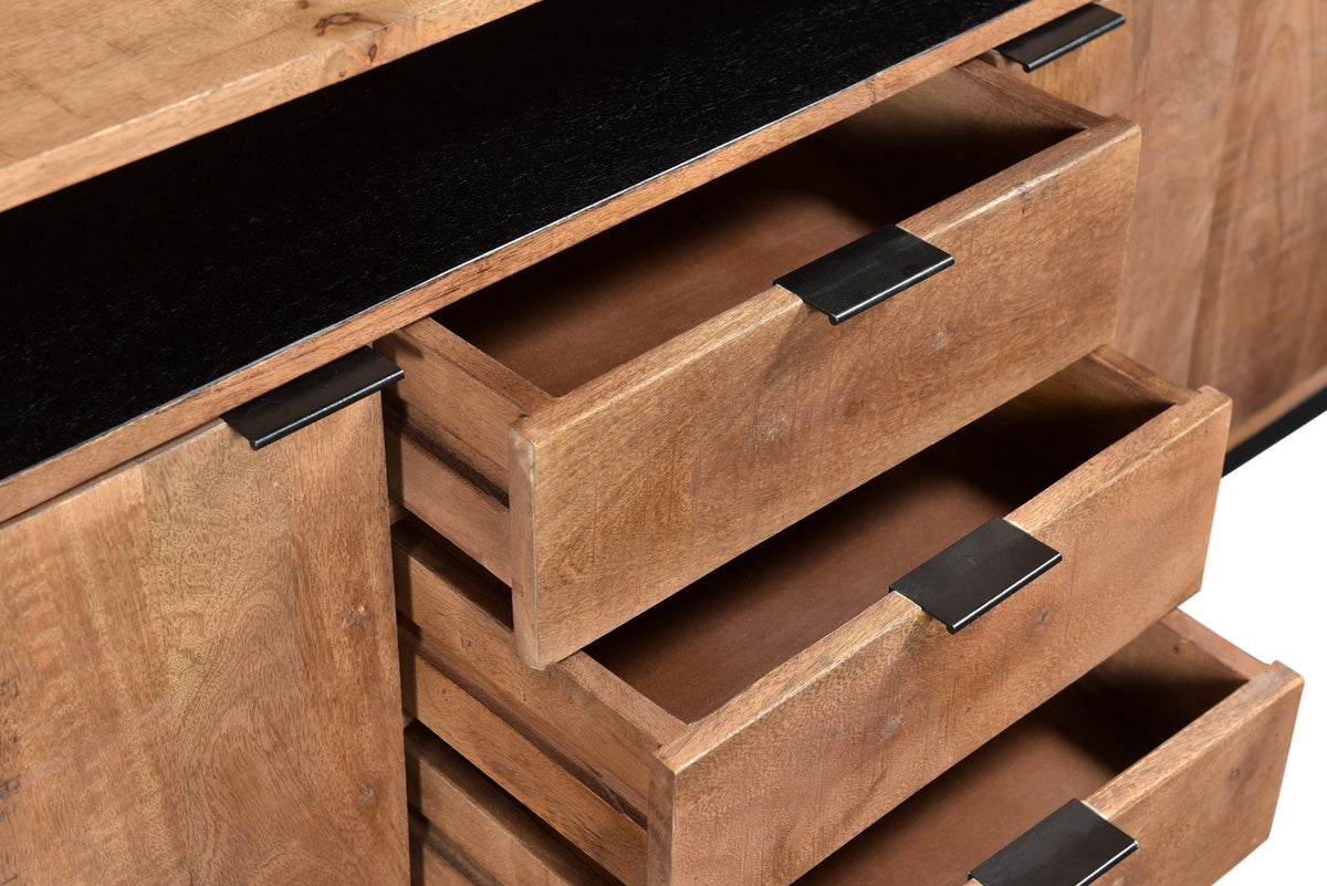 Dressoir Valdez 150 cm naturel mangohout, detail van het materiaal