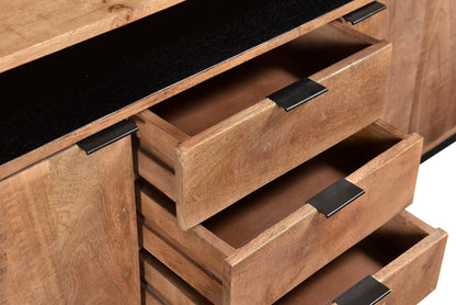 Dressoir Valdez 150 cm naturel mangohout, detail van het materiaal