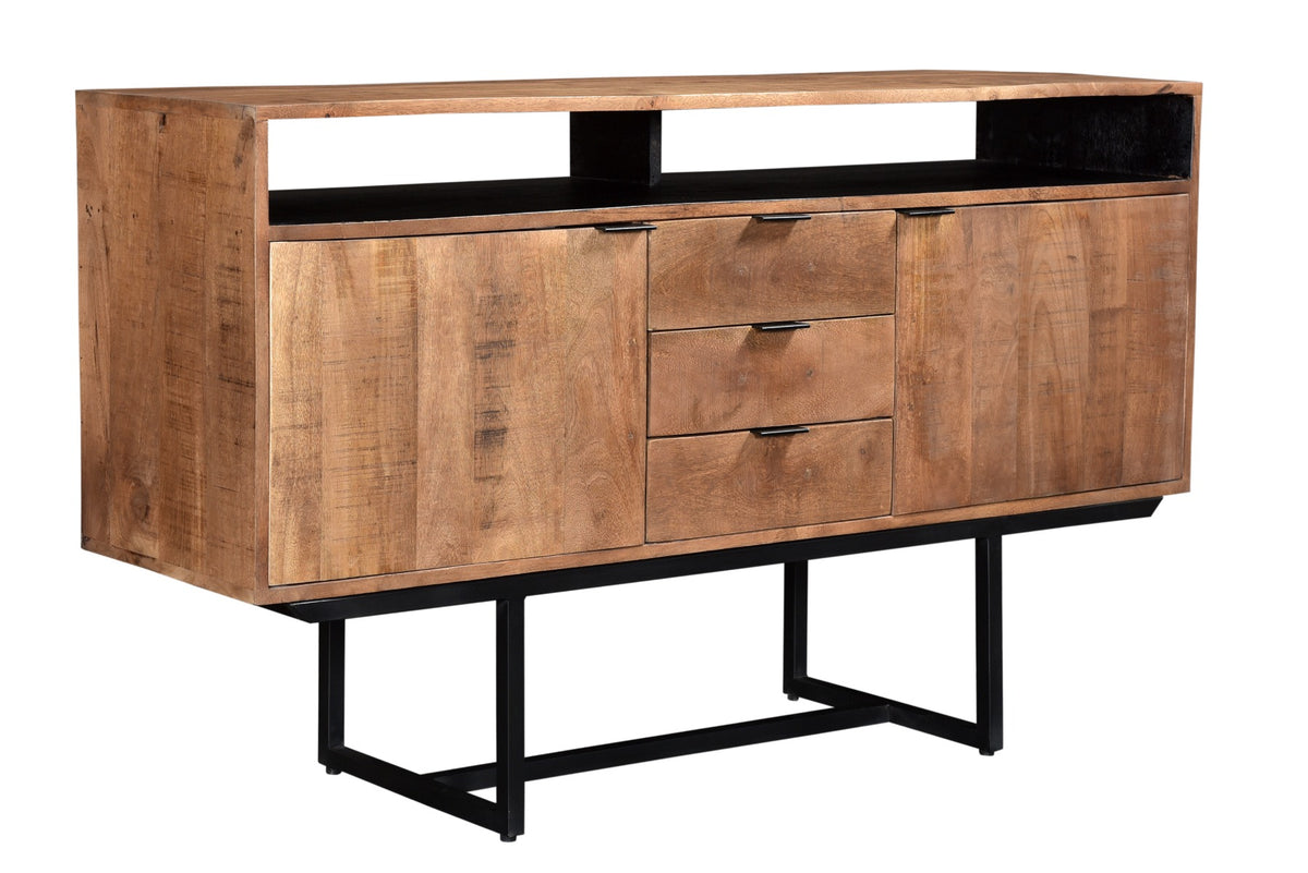 Dressoir Valdez 150 cm naturel mangohout, vooraanzicht op witte achtergrond