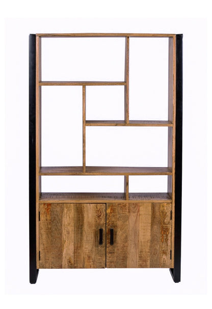 Opbergkast Nairobi bruin mangohout 110 x 180 cm, vooraanzicht op witte achtergrond