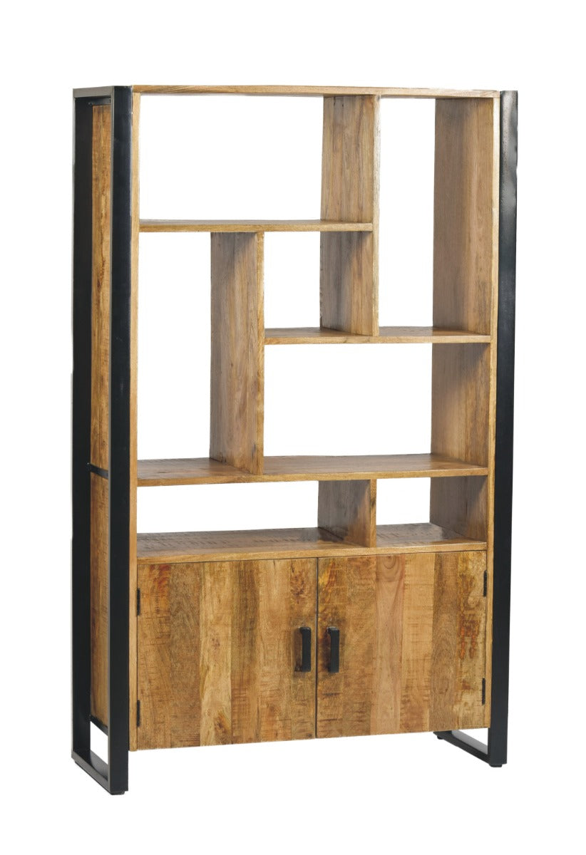 Opbergkast Nairobi bruin mangohout 110 x 180 cm, vooraanzicht op witte achtergrond