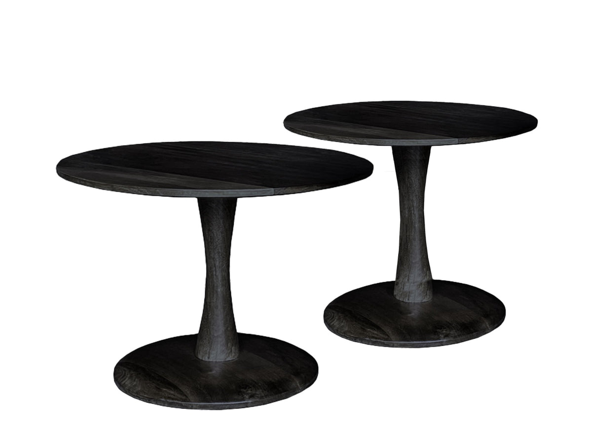 Salontafel Brix Vivian rond zwart mangohout, vooraanzicht op witte achtergrond