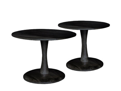 Salontafel Brix Vivian rond zwart mangohout, vooraanzicht op witte achtergrond