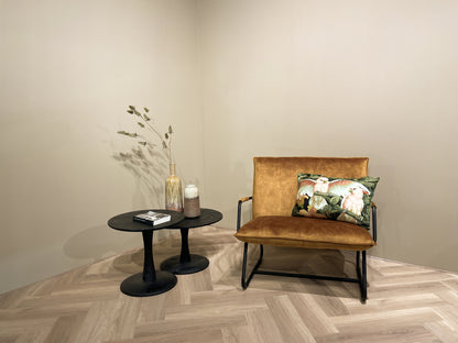 Salontafel Brix Vivian rond zwart mangohout in een interieur