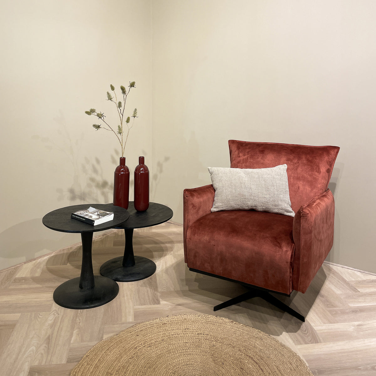Salontafel Brix Vivian rond zwart mangohout in een interieur
