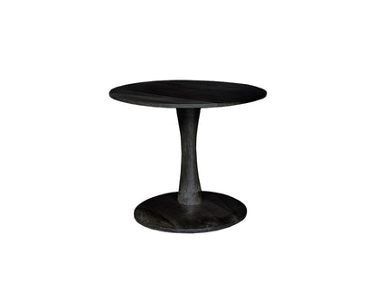 Salontafel Brix Vivian rond zwart mangohout, vooraanzicht op witte achtergrond