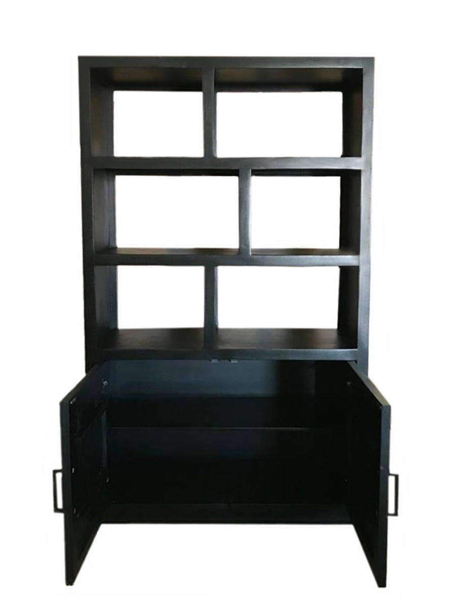 Vakkenkast Jaxx 120 cm zwart mangohout, detail van de functie