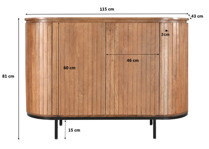 Dressoir Noor naturel mangohout, maatvoering met afmetingen