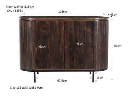 Dressoir Noor walnoot mangohout, maatvoering met afmetingen