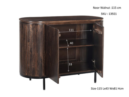 Dressoir Noor walnoot mangohout, maatvoering met afmetingen