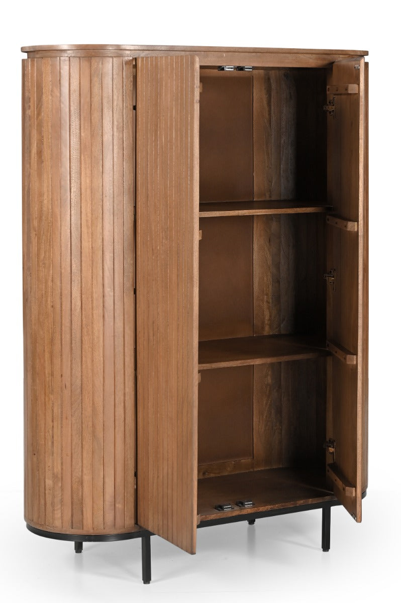 Opbergkast Noor naturel mangohout, detail van de functie