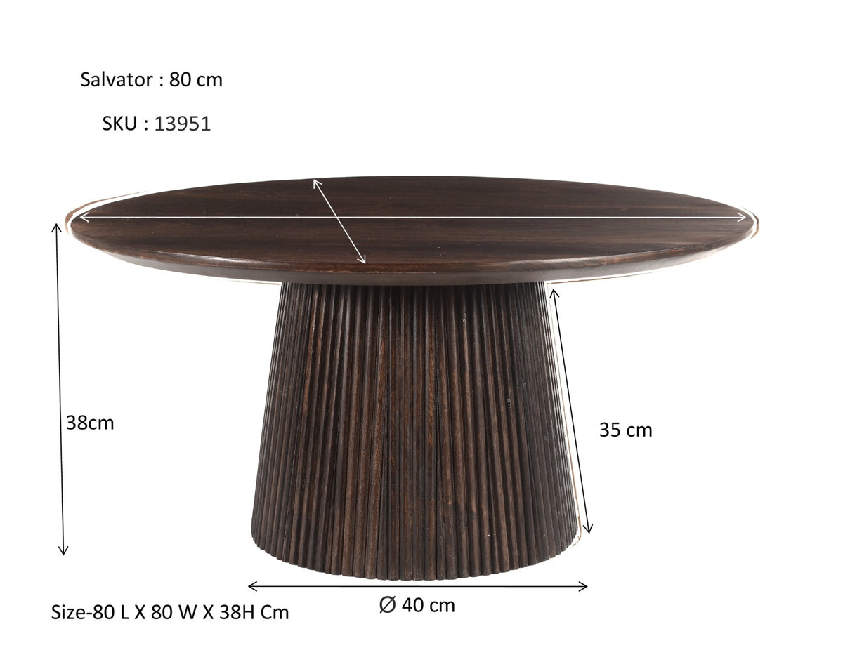 Salontafel Salvator mangohout walnoot, maatvoering met afmetingen
