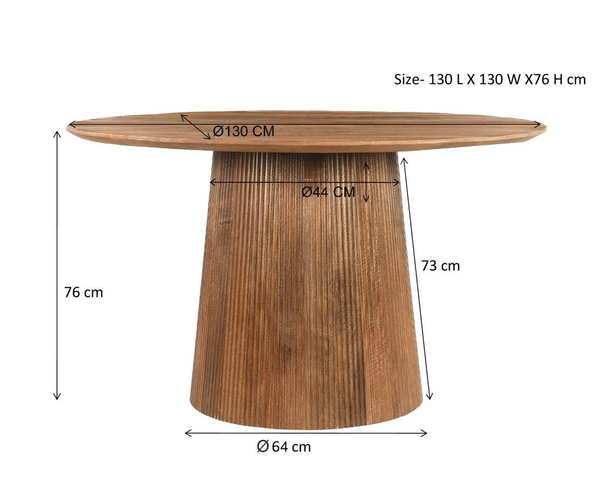 Eettafel Salvator naturel mangohout, maatvoering met afmetingen