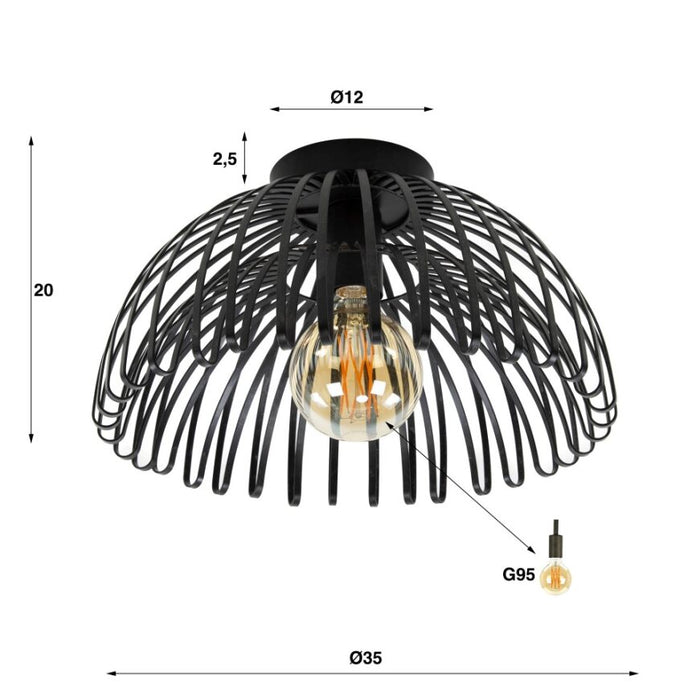 Plafondlamp Bend | Zwart Metaal