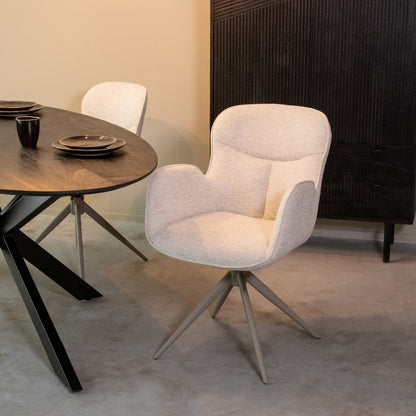 Eetkamerstoel Lasse | Naturel Stof | Taupe Metaal