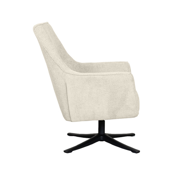 Fauteuil Tod beige stof, zijaanzicht op witte achtergrond