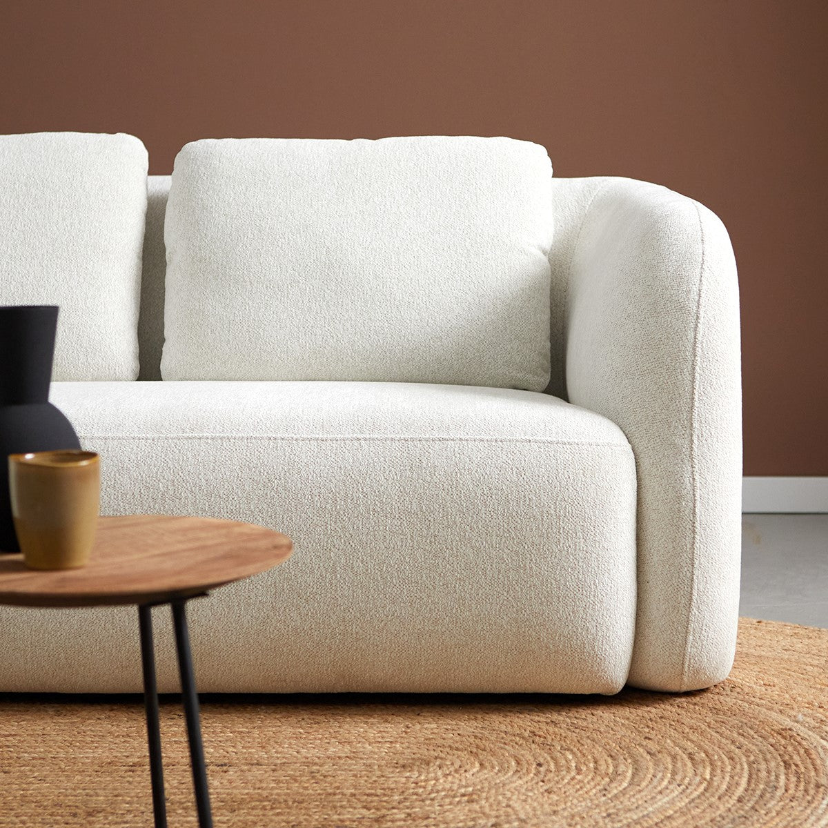 Hoekbank Cloud wit stof chaise longue, detail van het materiaal