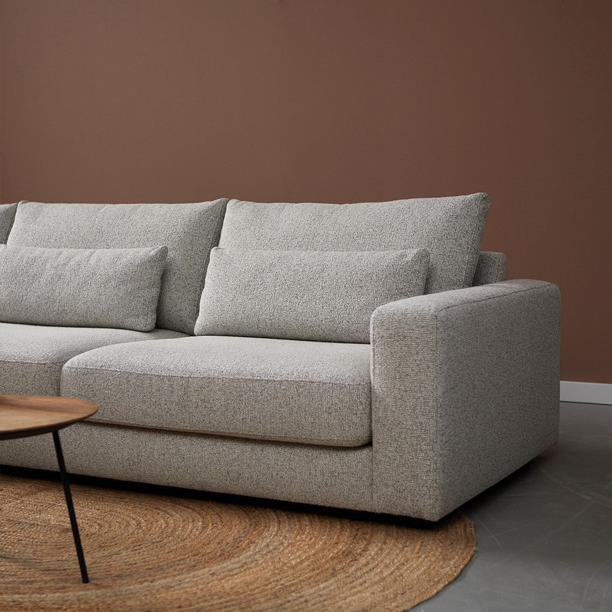 Hoekbank Como wit puente chaise lounge rond, detail van het materiaal