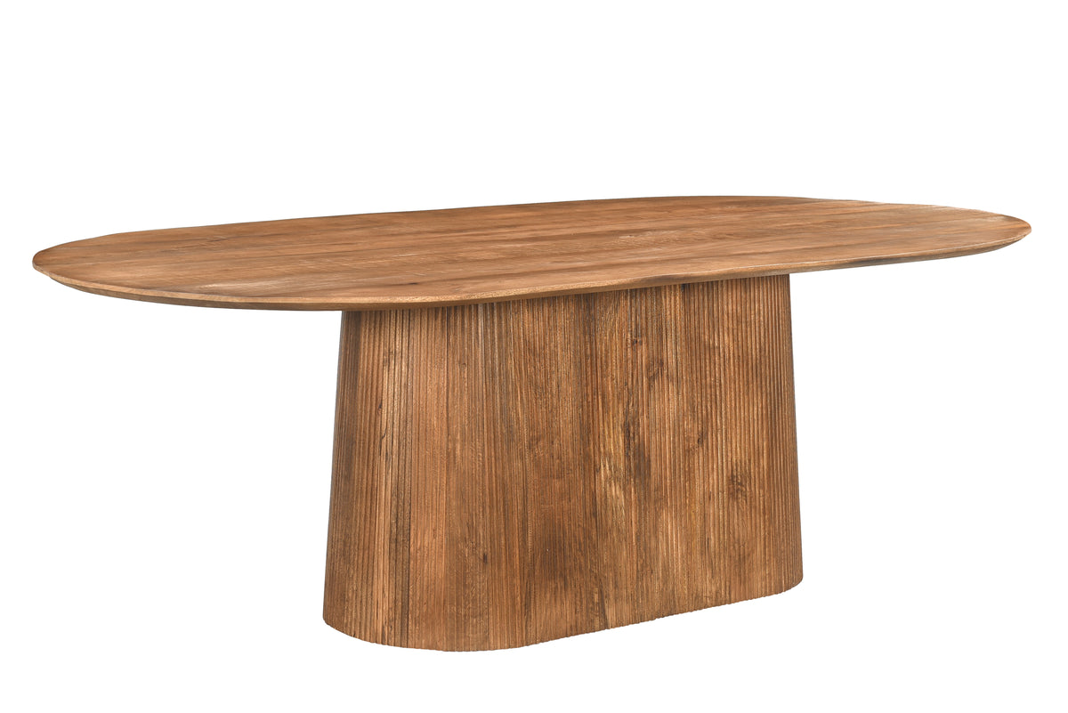 Eettafel Salvator ovaal naturel mangohout, vooraanzicht op witte achtergrond
