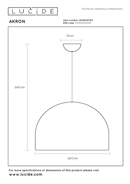 Hanglamp Akron e27 goud, maatvoering met afmetingen