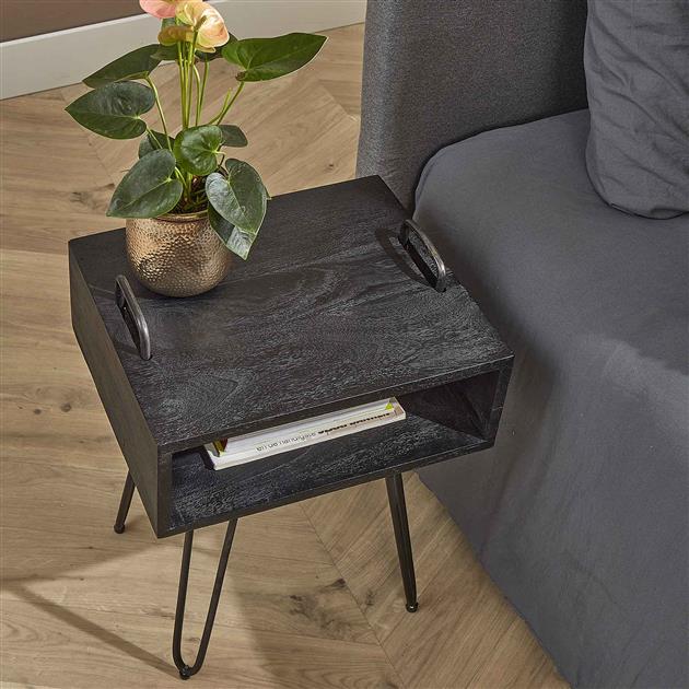 Nachtkastje Yucon | Zwart | Massief Acacia