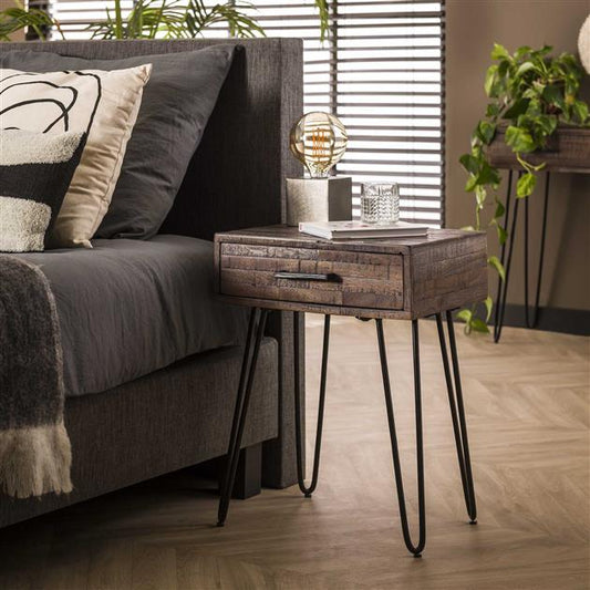 Nachtkastje Aara | 1 Lade | Grijs Acaciahout