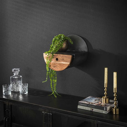 Wandschap Half Moon Ø30 met lade | Naturel massief acacia