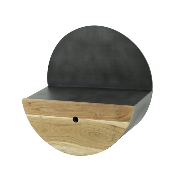Wandschap Half Moon Ø50 met lade | Naturel massief acacia