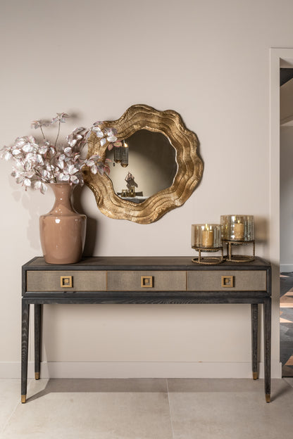 Wandtafel Bloomville zwart eikenhout, vooraanzicht in een interieur