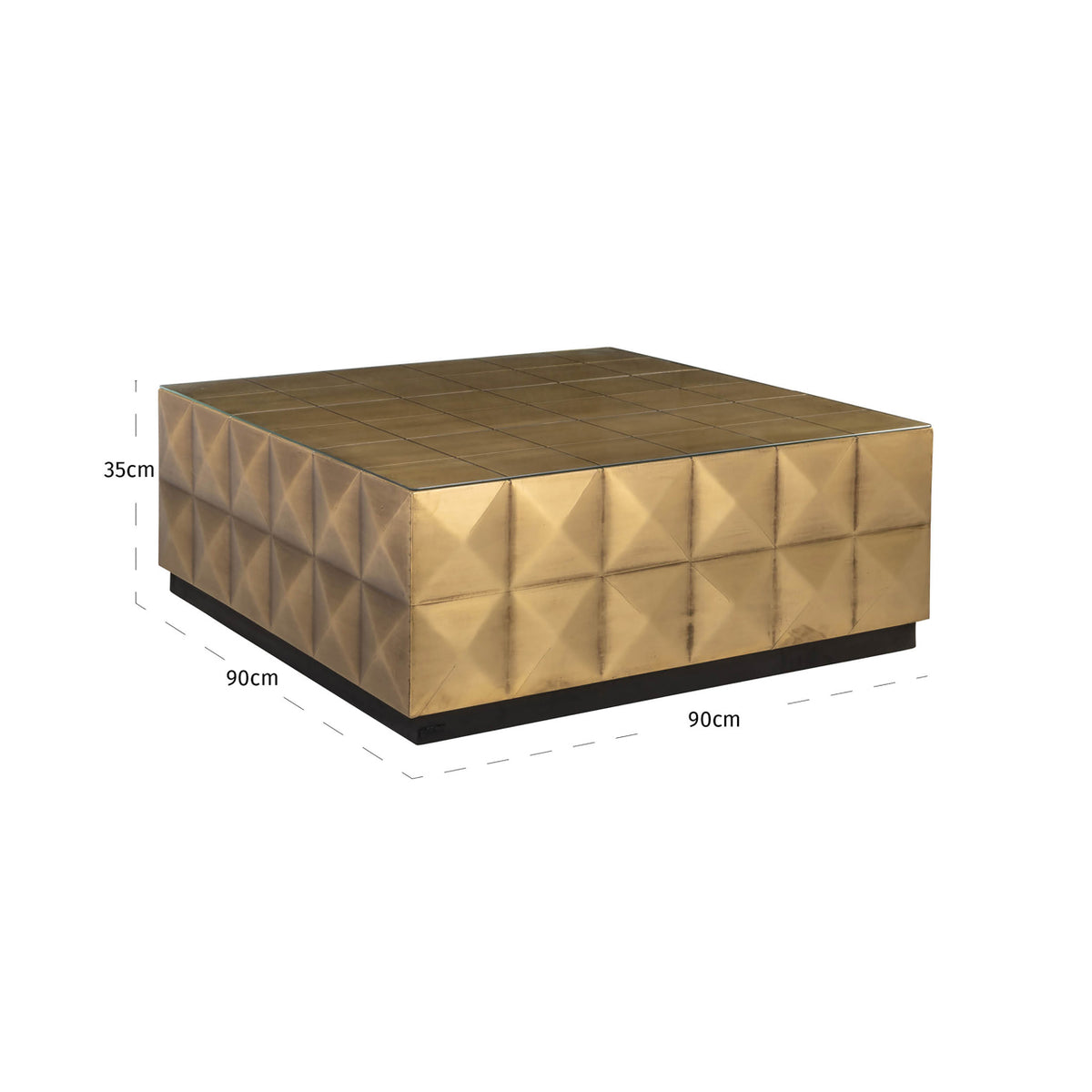 Salontafel Collada brushed gold, maatvoering met afmetingen