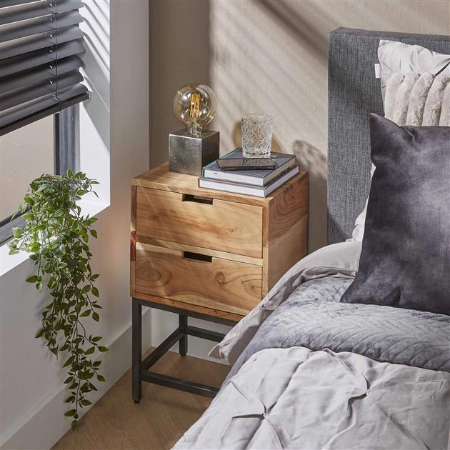 Nachtkastje Flat | 2 Lades | Massief Acacia Naturel