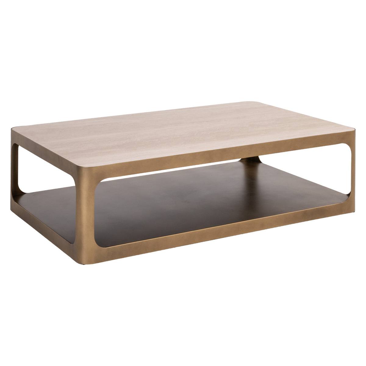 Salontafel Claridge beige metaal, schuin vooraanzicht op witte achtergrond