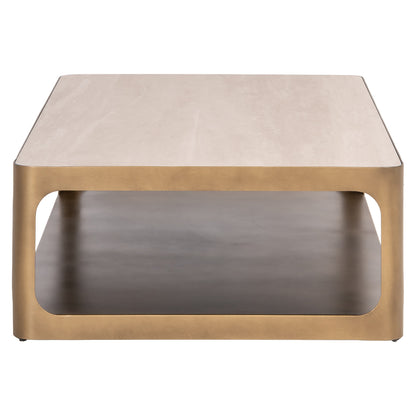 Salontafel Claridge beige metaal, zijaanzicht op witte achtergrond