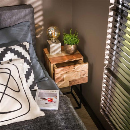 Nachtkastje Mill | 1 Lade | Massief Acacia Gezandstraald