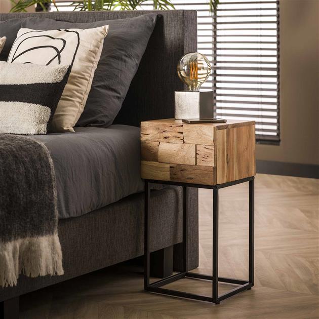 Nachtkastje Mill | 1 Lade | Massief Acacia Gezandstraald