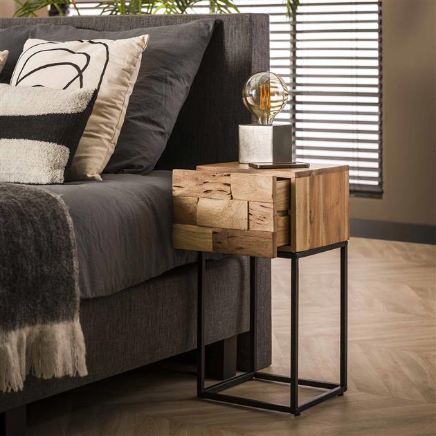 Nachtkastje Mill | 1 Lade | Massief Acacia Gezandstraald