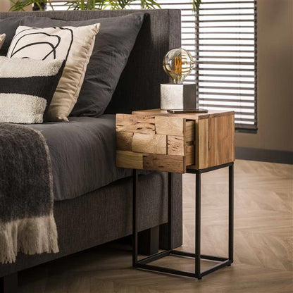 Nachtkastje Mill | 1 Lade | Massief Acacia Gezandstraald