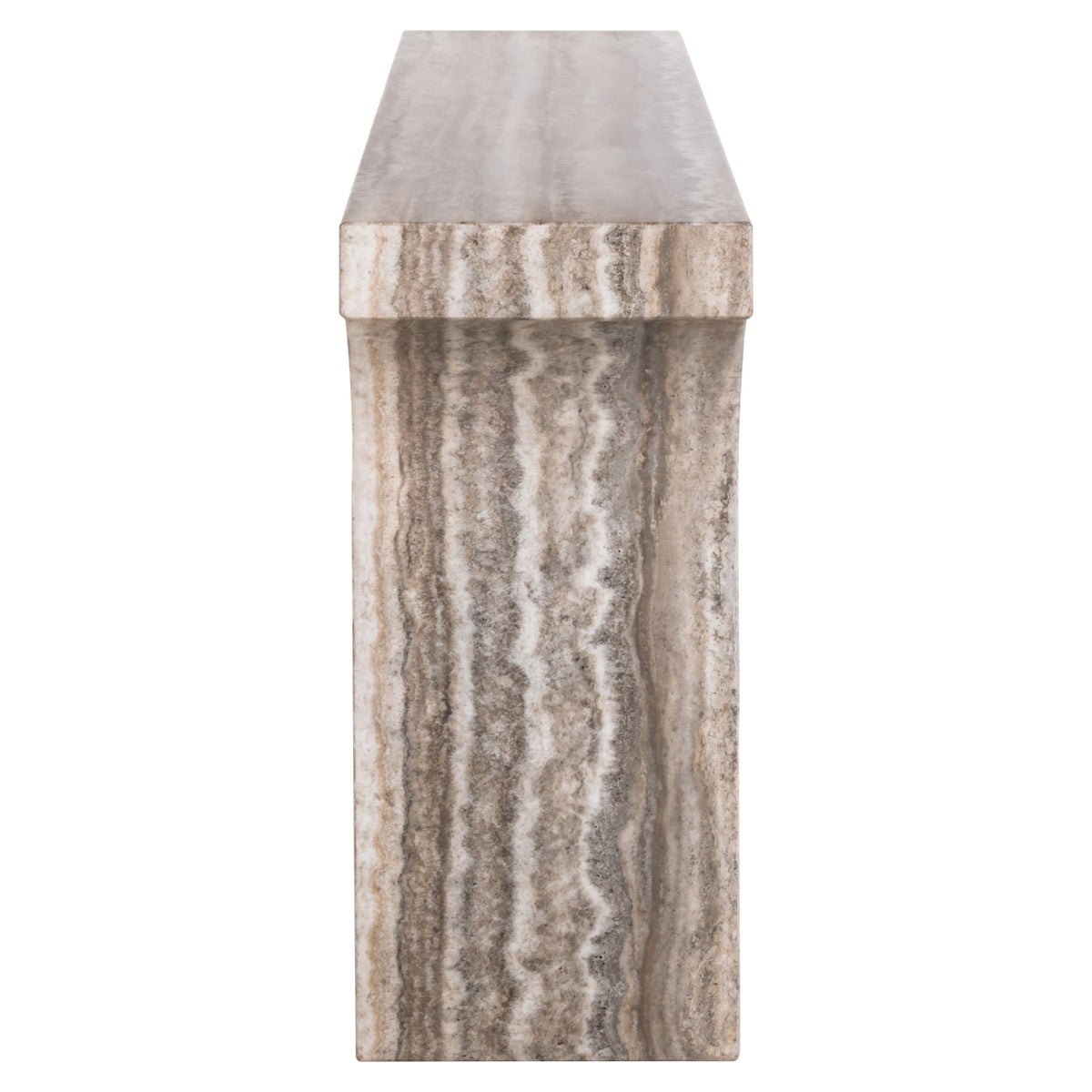 Sidetable Dulce grijs marmer, zijaanzicht op witte achtergrond