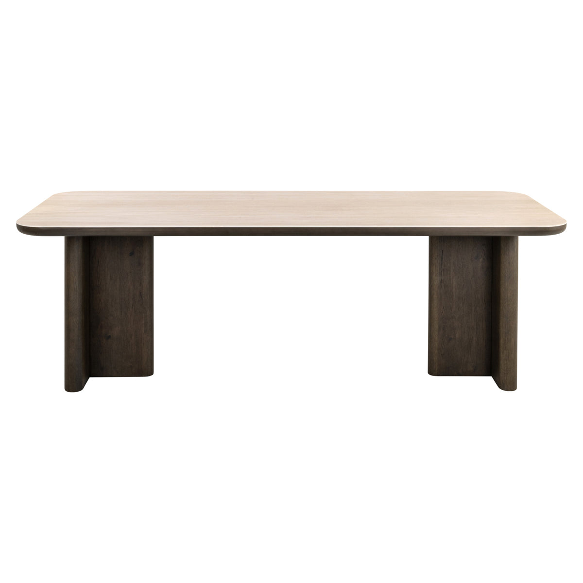 Eettafel Nando bruin eiken fineer 230 cm, vooraanzicht op witte achtergrond