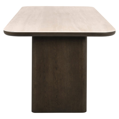Eettafel Nando bruin eiken fineer 230 cm, zijaanzicht op witte achtergrond