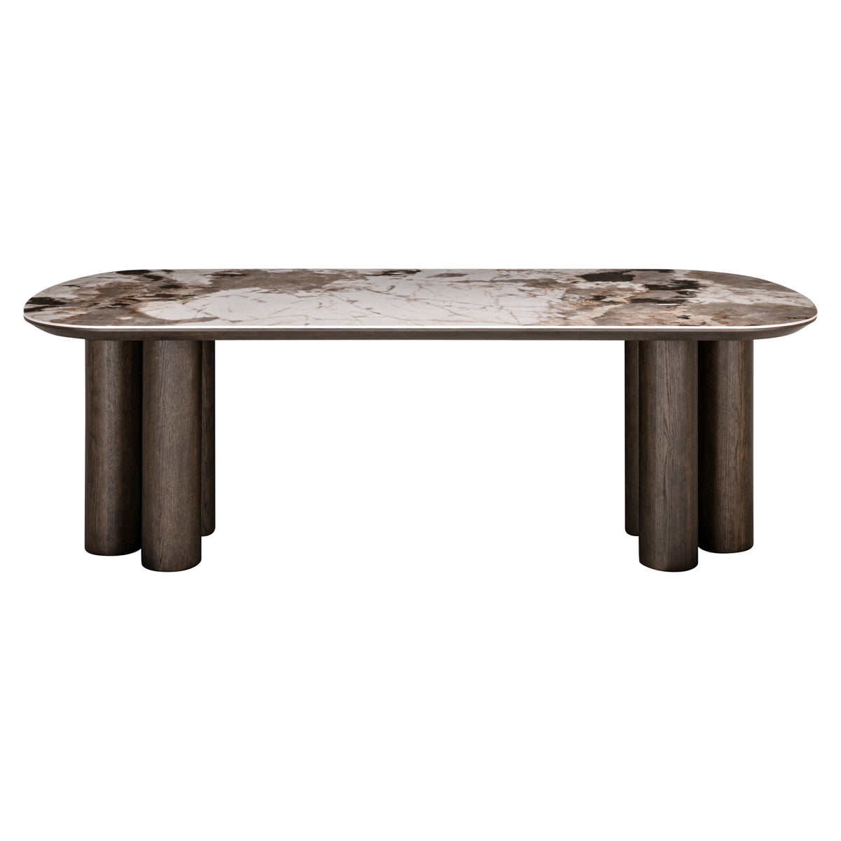 Eettafel Langford bruin mdf 230 cm, vooraanzicht op witte achtergrond