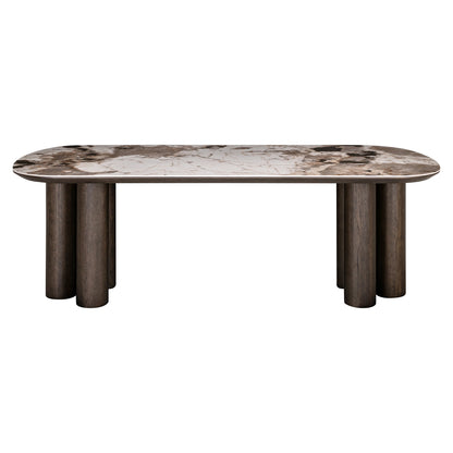 Eettafel Langford bruin mdf 230 cm, vooraanzicht op witte achtergrond