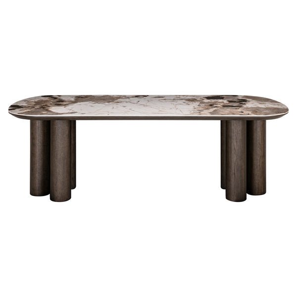 Eettafel Langford bruin mdf 230 cm, vooraanzicht op witte achtergrond