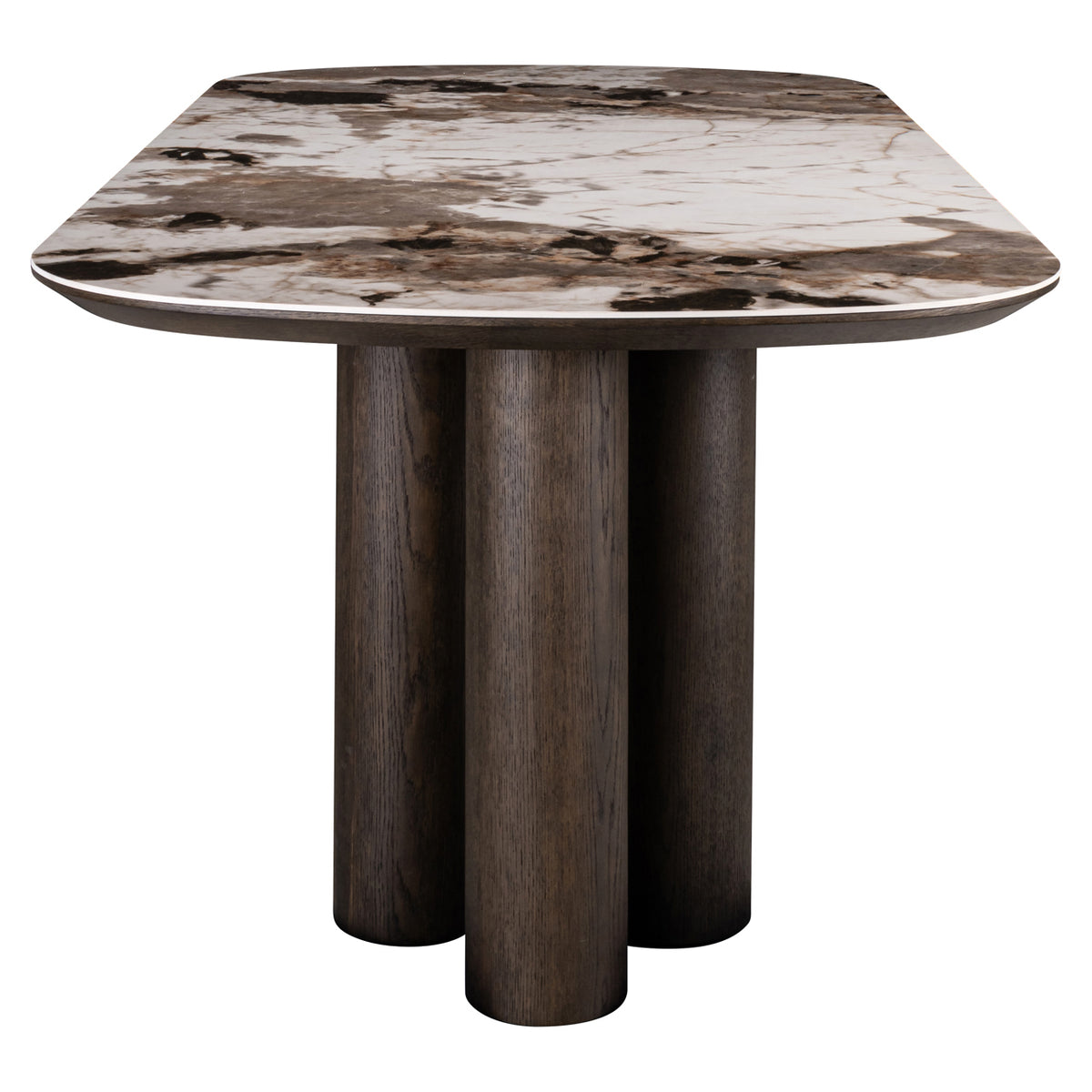 Eettafel Langford bruin mdf 230 cm, zijaanzicht op witte achtergrond