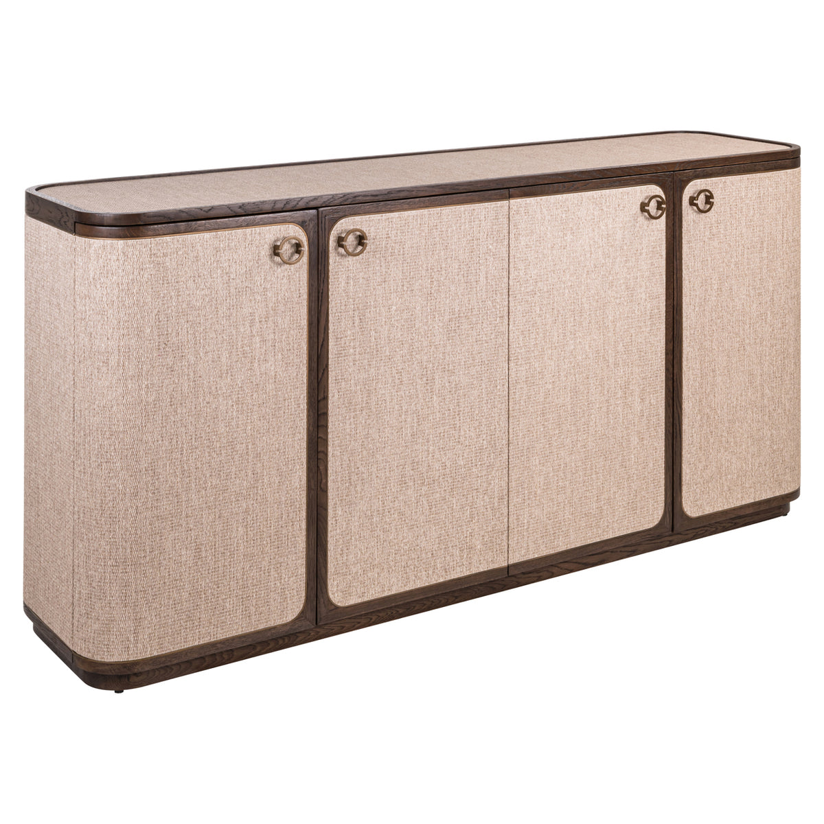 Dressoir Willox beige eikenhout 4-doors, schuin vooraanzicht op witte achtergrond