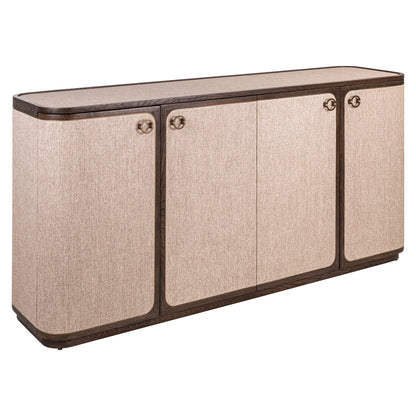 Dressoir Willox beige eikenhout 4-doors, schuin vooraanzicht op witte achtergrond