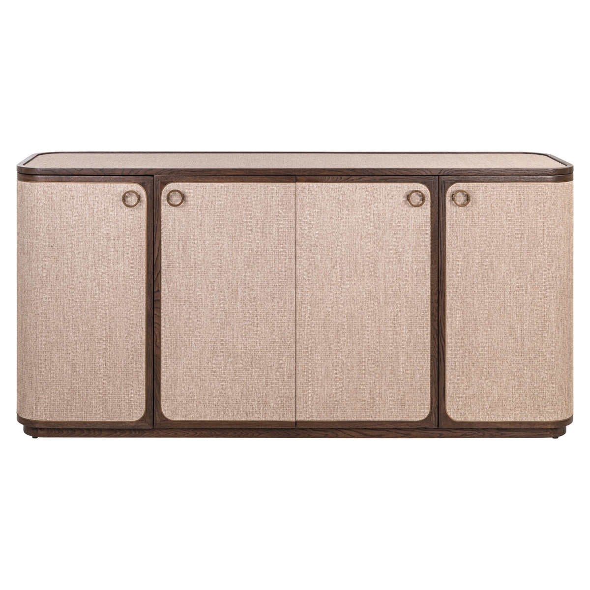 Dressoir Willox beige eikenhout 4-doors, vooraanzicht op witte achtergrond