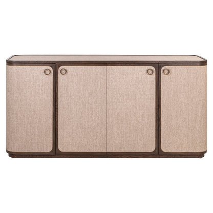 Dressoir Willox beige eikenhout 4-doors, vooraanzicht op witte achtergrond