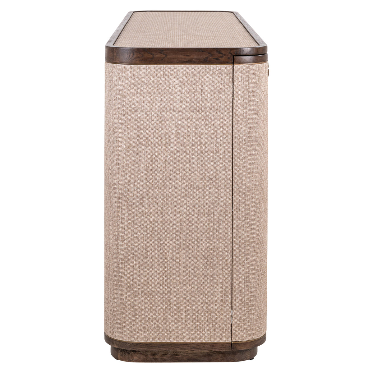 Dressoir Willox beige eikenhout 4-doors, zijaanzicht op witte achtergrond